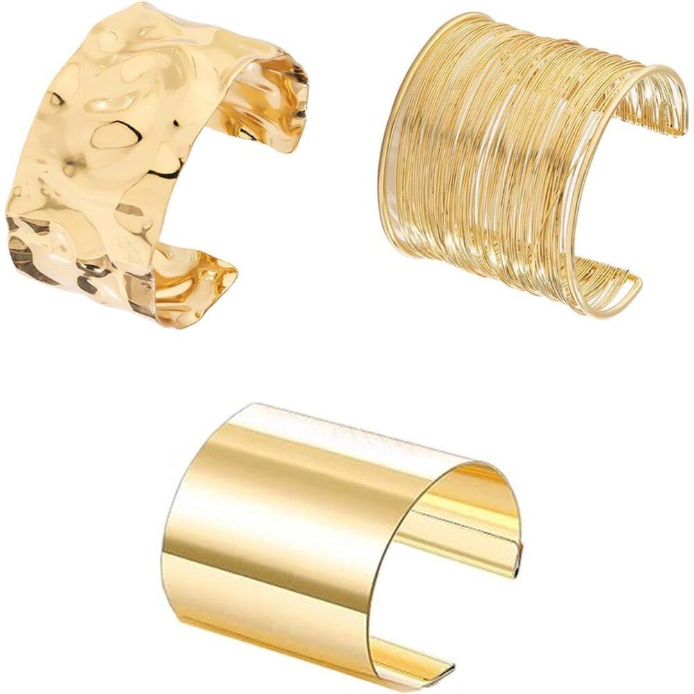 3pcs Chunky Gold Cuff Bracelets For Women Gold Statement Bangle Bracelets Set Ar